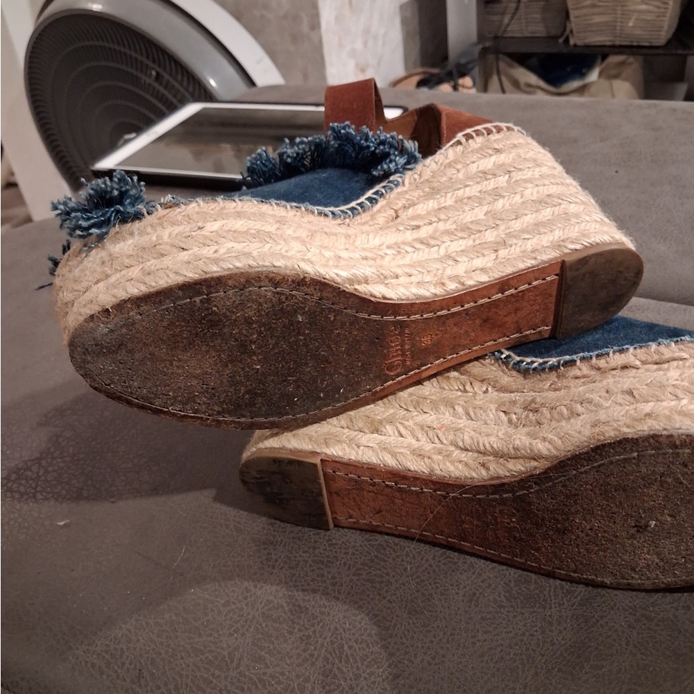 Denim Fringe Espadrille Sandals - Blue - Picture 3 of 8